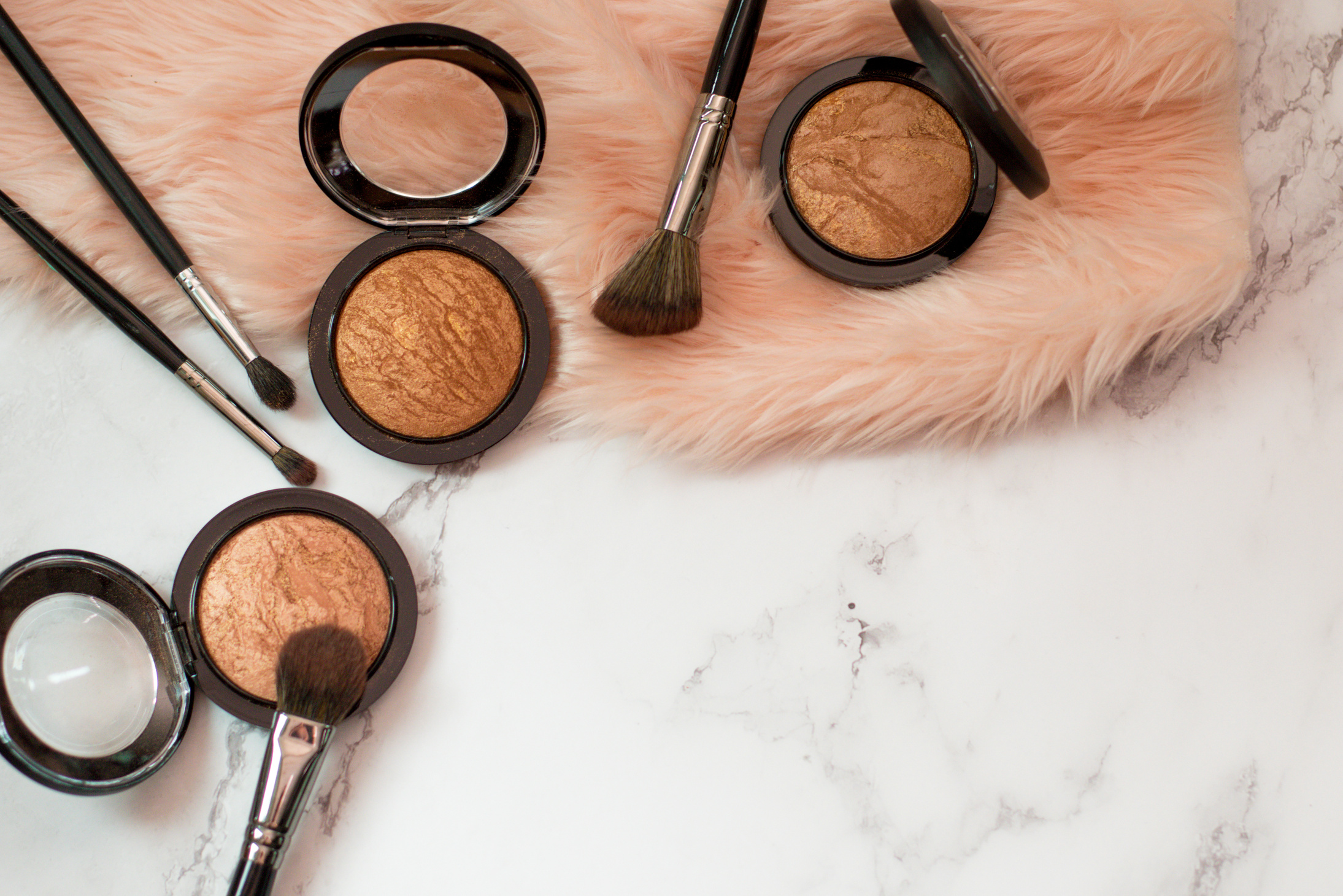 Blushes and Brushes with Fur Carpet Flatlay